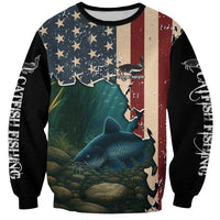 Catfish Fishing Sweatshirt with Underwater Scene and Distressed American Flag Background - Wonder Print Shop