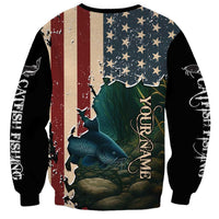 Catfish Fishing Sweatshirt with Underwater Scene and Distressed American Flag Background - Wonder Print Shop
