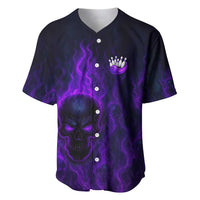 Custom Bowling Purple Flame Skull Baseball Jersey Custom Team Name on Dark Background - Wonder Print Shop