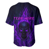 Custom Bowling Purple Flame Skull Baseball Jersey Custom Team Name on Dark Background - Wonder Print Shop