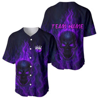Custom Bowling Purple Flame Skull Baseball Jersey Custom Team Name on Dark Background - Wonder Print Shop