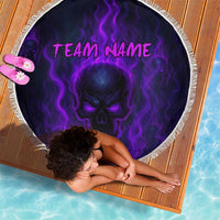 Custom Bowling Purple Flame Skull Beach Blanket Custom Team Name on Dark Background - Wonder Print Shop