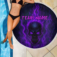 Custom Bowling Purple Flame Skull Beach Blanket Custom Team Name on Dark Background - Wonder Print Shop