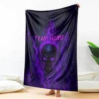 Custom Bowling Purple Flame Skull Blanket Custom Team Name on Dark Background - Wonder Print Shop