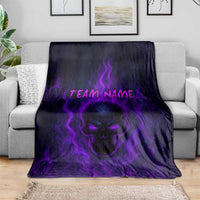 Custom Bowling Purple Flame Skull Blanket Custom Team Name on Dark Background - Wonder Print Shop