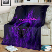 Custom Bowling Purple Flame Skull Blanket Custom Team Name on Dark Background - Wonder Print Shop