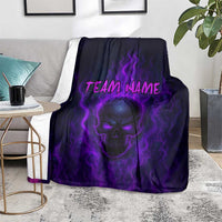 Custom Bowling Purple Flame Skull Blanket Custom Team Name on Dark Background - Wonder Print Shop