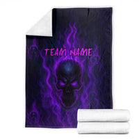 Custom Bowling Purple Flame Skull Blanket Custom Team Name on Dark Background - Wonder Print Shop
