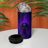 Custom Bowling Purple Flame Skull 4 in 1 Can Cooler Tumbler Custom Team Name on Dark Background - Wonder Print Shop