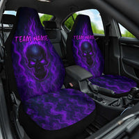Custom Bowling Purple Flame Skull Car Seat Cover Custom Team Name on Dark Background - Wonder Print Shop