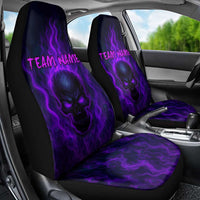 Custom Bowling Purple Flame Skull Car Seat Cover Custom Team Name on Dark Background - Wonder Print Shop