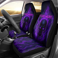 Custom Bowling Purple Flame Skull Car Seat Cover Custom Team Name on Dark Background - Wonder Print Shop