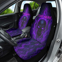 Custom Bowling Purple Flame Skull Car Seat Cover Custom Team Name on Dark Background - Wonder Print Shop