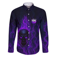 Custom Bowling Purple Flame Skull Family Matching Puletasi and Hawaiian Shirt Custom Team Name on Dark Background - Wonder Print Shop