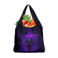 Custom Bowling Purple Flame Skull Grocery Bag Custom Team Name on Dark Background - Wonder Print Shop
