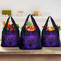 Custom Bowling Purple Flame Skull Grocery Bag Custom Team Name on Dark Background - Wonder Print Shop