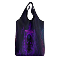 Custom Bowling Purple Flame Skull Grocery Bag Custom Team Name on Dark Background - Wonder Print Shop