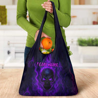 Custom Bowling Purple Flame Skull Grocery Bag Custom Team Name on Dark Background - Wonder Print Shop