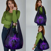 Custom Bowling Purple Flame Skull Grocery Bag Custom Team Name on Dark Background - Wonder Print Shop