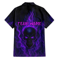 Custom Bowling Purple Flame Skull Hawaiian Shirt Custom Team Name on Dark Background - Wonder Print Shop