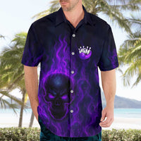 Custom Bowling Purple Flame Skull Hawaiian Shirt Custom Team Name on Dark Background - Wonder Print Shop