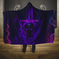 Custom Bowling Purple Flame Skull Hooded Blanket Custom Team Name on Dark Background - Wonder Print Shop