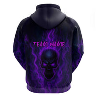 Custom Bowling Purple Flame Skull Hoodie Custom Team Name on Dark Background - Wonder Print Shop