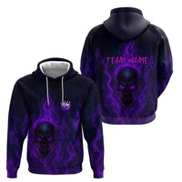 Custom Bowling Purple Flame Skull Hoodie Custom Team Name on Dark Background - Wonder Print Shop