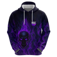 Custom Bowling Purple Flame Skull Hoodie Custom Team Name on Dark Background - Wonder Print Shop