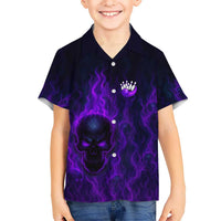 Custom Bowling Purple Flame Skull Kid Hawaiian Shirt Custom Team Name on Dark Background - Wonder Print Shop
