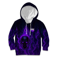 Custom Bowling Purple Flame Skull Kid Hoodie Custom Team Name on Dark Background - Wonder Print Shop