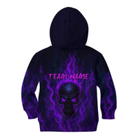Custom Bowling Purple Flame Skull Kid Hoodie Custom Team Name on Dark Background - Wonder Print Shop