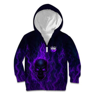 Custom Bowling Purple Flame Skull Kid Hoodie Custom Team Name on Dark Background - Wonder Print Shop