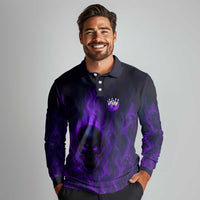 Custom Bowling Purple Flame Skull Long Sleeve Polo Shirt Custom Team Name on Dark Background - Wonder Print Shop