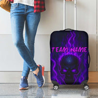 Custom Bowling Purple Flame Skull Luggage Cover Custom Team Name on Dark Background - Wonder Print Shop