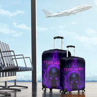 Custom Bowling Purple Flame Skull Luggage Cover Custom Team Name on Dark Background - Wonder Print Shop