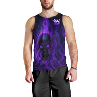 Custom Bowling Purple Flame Skull Men Tank Top Custom Team Name on Dark Background - Wonder Print Shop