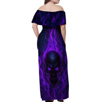 Custom Bowling Purple Flame Skull Off Shoulder Maxi Dress Custom Team Name on Dark Background - Wonder Print Shop