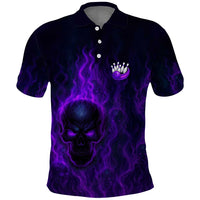 Custom Bowling Purple Flame Skull Polo Shirt Custom Team Name on Dark Background - Wonder Print Shop