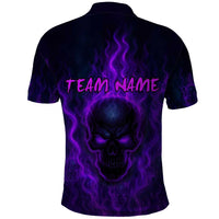 Custom Bowling Purple Flame Skull Polo Shirt Custom Team Name on Dark Background - Wonder Print Shop
