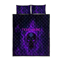 Custom Bowling Purple Flame Skull Quilt Bed Set Custom Team Name on Dark Background - Wonder Print Shop