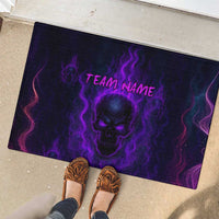 Custom Bowling Purple Flame Skull Rubber Doormat Custom Team Name on Dark Background - Wonder Print Shop