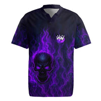 Custom Bowling Purple Flame Skull Rugby Jersey Custom Team Name on Dark Background - Wonder Print Shop