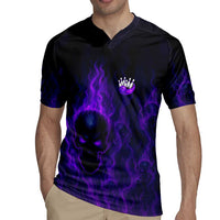 Custom Bowling Purple Flame Skull Rugby Jersey Custom Team Name on Dark Background - Wonder Print Shop