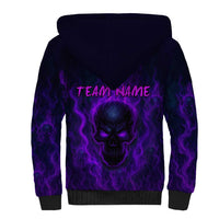 Custom Bowling Purple Flame Skull Sherpa Hoodie Custom Team Name on Dark Background - Wonder Print Shop