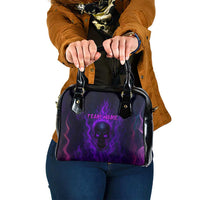 Custom Bowling Purple Flame Skull Shoulder Handbag Custom Team Name on Dark Background - Wonder Print Shop