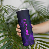 Custom Bowling Purple Flame Skull Skinny Tumbler Custom Team Name on Dark Background - Wonder Print Shop