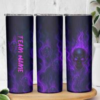 Custom Bowling Purple Flame Skull Skinny Tumbler Custom Team Name on Dark Background - Wonder Print Shop