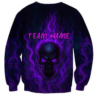 Custom Bowling Purple Flame Skull Sweatshirt Custom Team Name on Dark Background - Wonder Print Shop