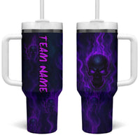 Custom Bowling Purple Flame Skull Tumbler With Handle Custom Team Name on Dark Background - Wonder Print Shop